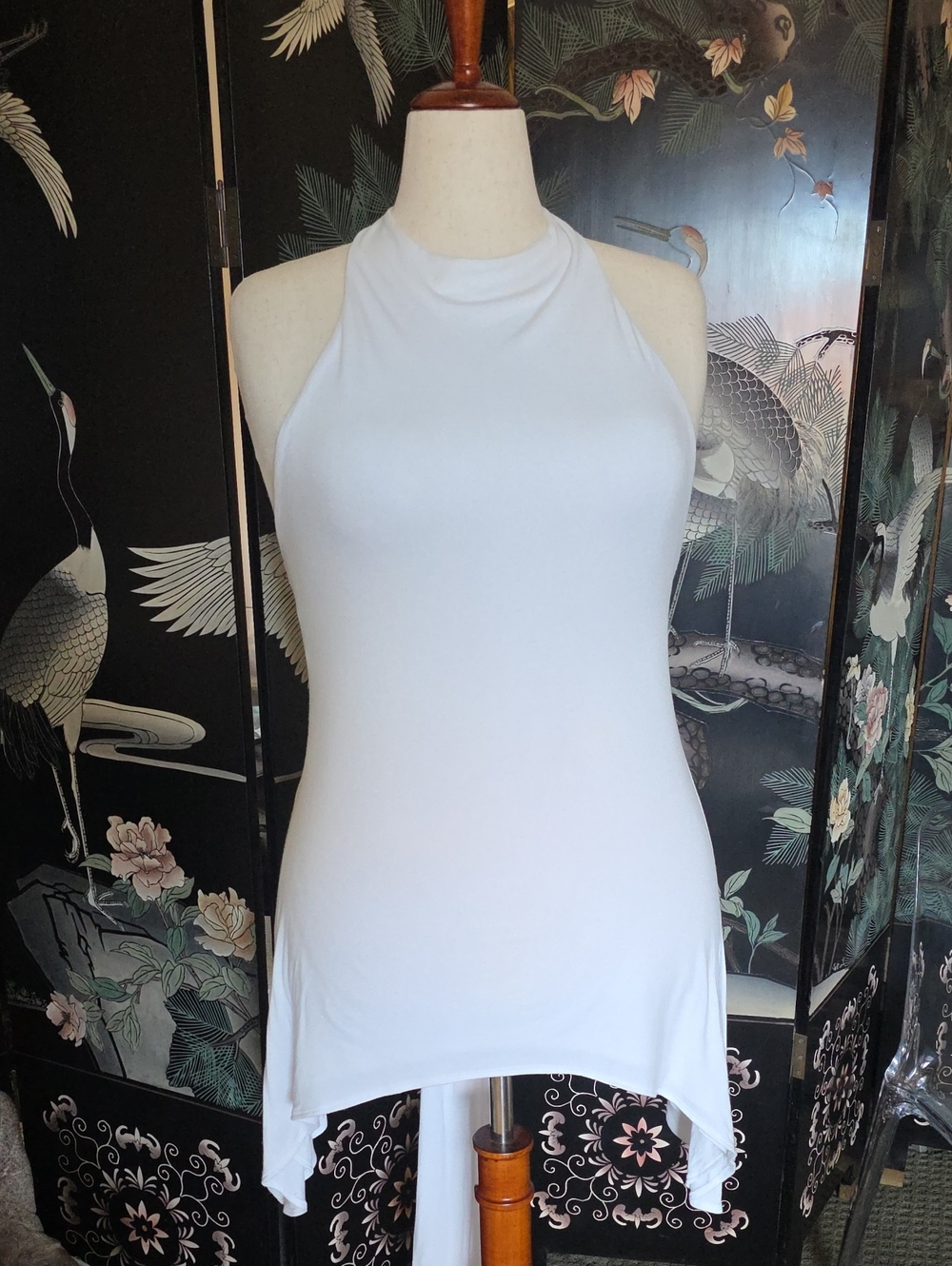 naked wardrobe Curved Hem Halter Top, White, Size XL